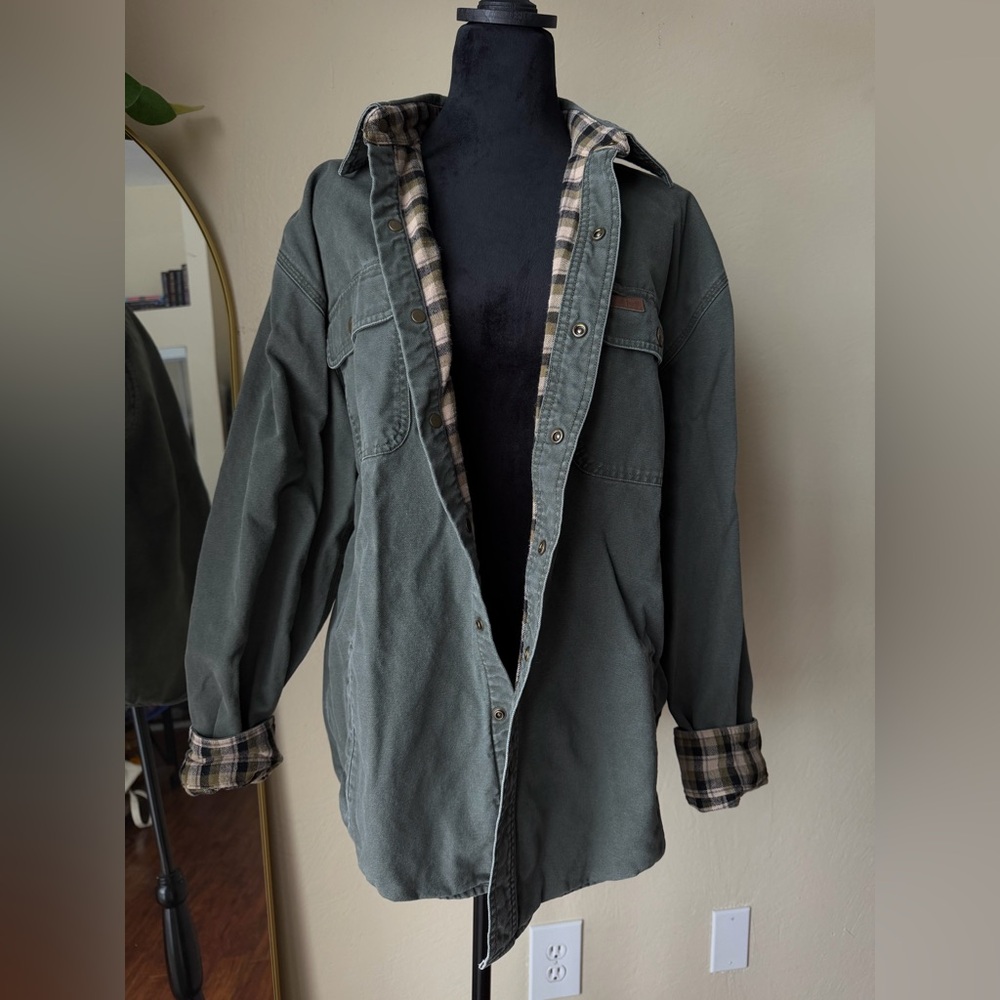 Carhartt chore coat flannel lined canvas shirt jacket 2013 snapfront med green